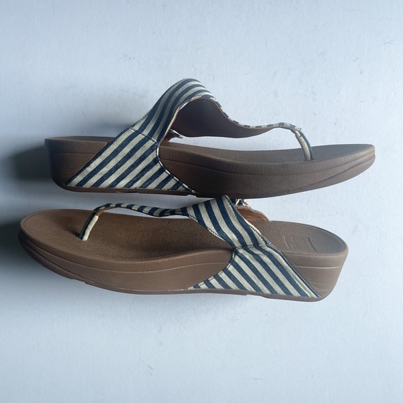 FitFlop Skinny Canvas Toe Post Slide Sandal Shoe Nautical Striped Blue Size 10 - Picture 4 of 8